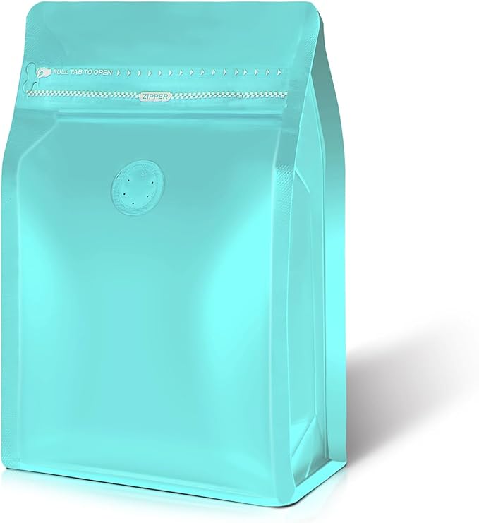 Coffee Bags with Valve(60pcs,16 oz,1 lb) Vented Coffee Beans Packaging Bags High Barrier Aluminumed Foil Flat Bottom Heat Sealed Side Zipper Resealable Storage Bag for Home or Business(Blue)