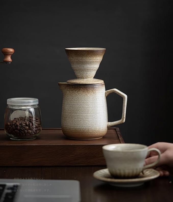 Pour Over Coffee Maker,Ceramic Coffee Maker With 100 pcs Paper Filter,16oz/480ml Pour Over Coffee Dripper (Retro gold)