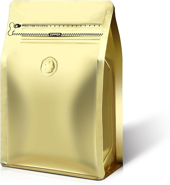 Coffee Bags with Valve(60pcs,8 oz,1/2 lb) Vented Coffee Beans Packaging Bags High Barrier Aluminumed Foil Flat Bottom Heat Sealed Side Zipper Resealable Storage Bag for Home or Business(Gold)