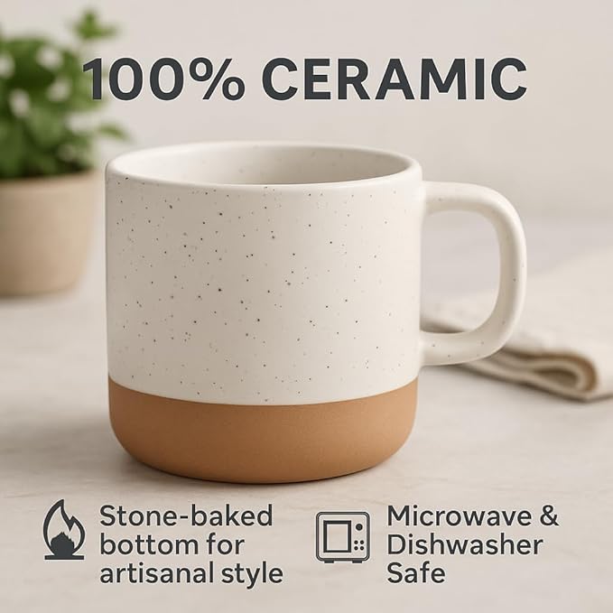 Unboxme Givenne Ceramic Latte Mug Set – 16oz, Set of 4 – Microwave-Safe Porcelain Coffee Cups with Large Handles – Modern Boho Design in Assorted Neutral Colors