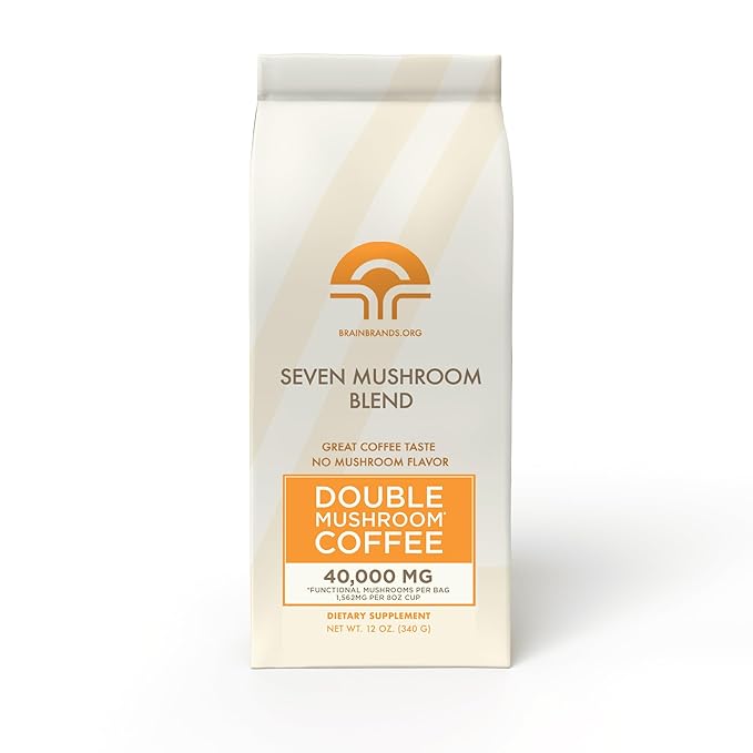 Brain Brands Double Mushroom Coffee – 40,000mg Mushroom Blend with Lion’s Mane, Reishi, Chaga, Cordyceps, Maitake, Shiitake & Turkey Tail – Ground Coffee 340g – Focus, Energy & Wellness Support