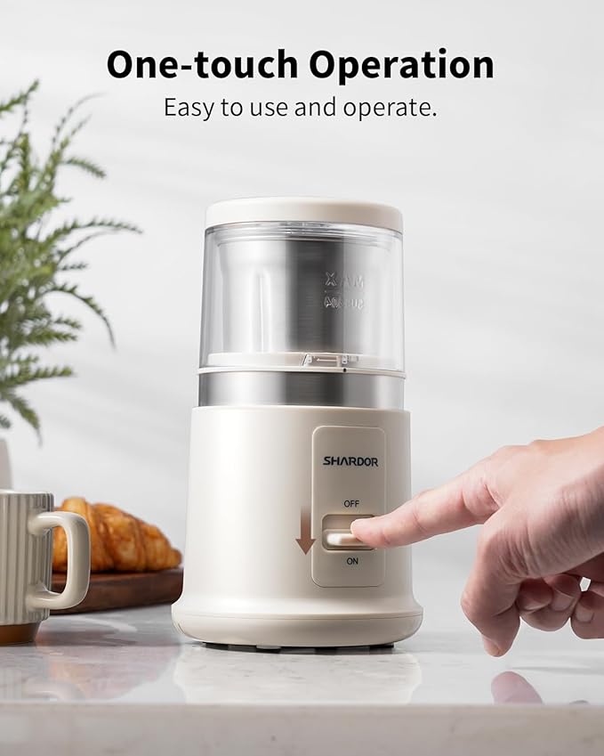 SHARDOR One Touch Coffee Grinder Electric, Spice, Herb, For Coffee Bean Spices and Seeds with 1 Removable Stainless Steel Bowl, Dry Grinder, White