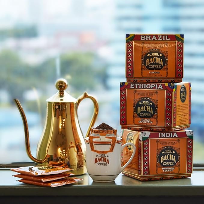 Bacha Coffee | Caramelo Morning Fine Flavoured, Medium Roast, 100% Arabica Specialty Coffee, 12 Coffee Drip Bags, Gift Box