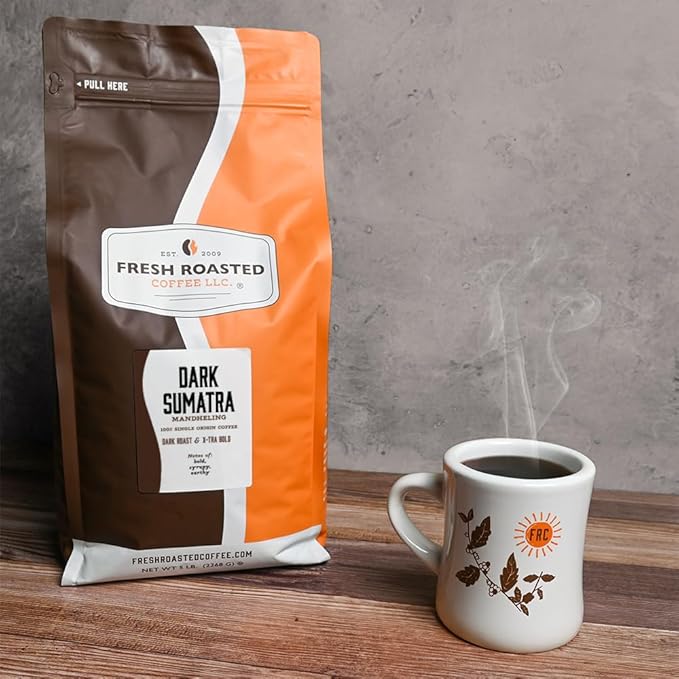Fresh Roasted Coffee,100% Dark Sumatra Mandheling | 5 lb (80 oz) | Single Origin | Dark Roast | Kosher | Whole Bean