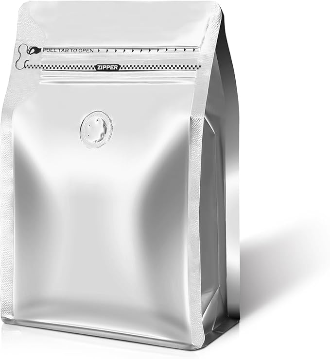 Coffee Bags with Valve(60pcs,16 oz,1 lb) Vented Coffee Beans Packaging Bags High Barrier Aluminumed Foil Flat Bottom Heat Sealed Side Zipper Resealable Storage Bag for Home or Business(Silver)