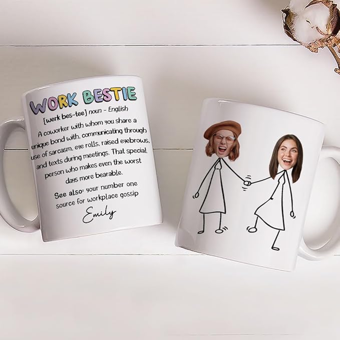 Wrappiness Work Bestie Personalized Custom Coffee Mug, Custom Ceramic Cup for Coworkers and Office Friends, Perfect Secret Santa Gift for Work Besties