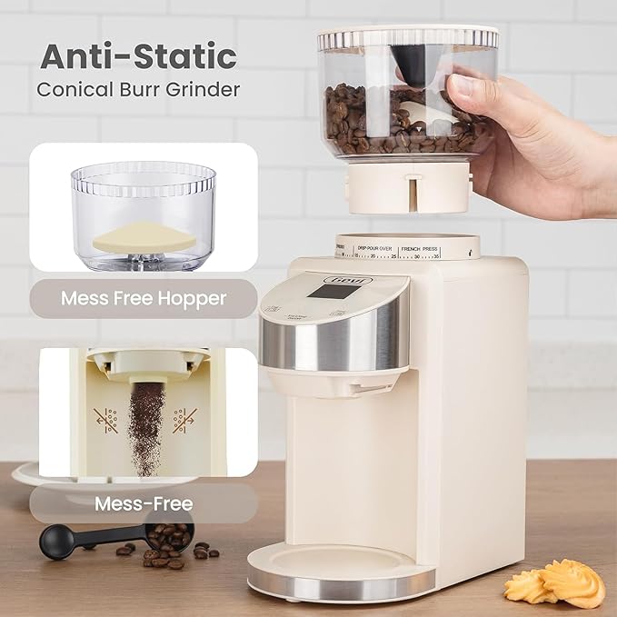 Gevi Coffee Grinder Electric,Coffee Bean Grinder with 35 Grind Settings for Espresso,Drip,French Press,Burr Coffee Grinder for Home Use,Anti-static Design,Beige