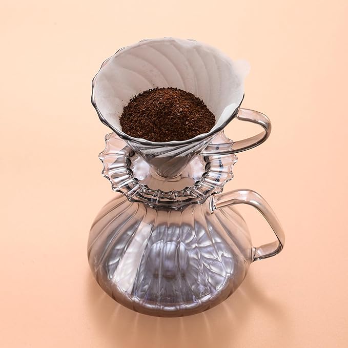 Bincoo Pour Over Coffee Maker Set,650ML Borosilicate Glass Carafe with Coffee Driper&50pcs Paper Filter,Glass Coffee Maker for Home Café Restaurant(Gray)