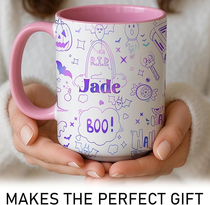 Personalized Halloween Mug 2025 – Cute Doodle Coffee Cup With Name – Fun Gift For Kids - Friends - Teens - Halloween - Birthday - Christmas
