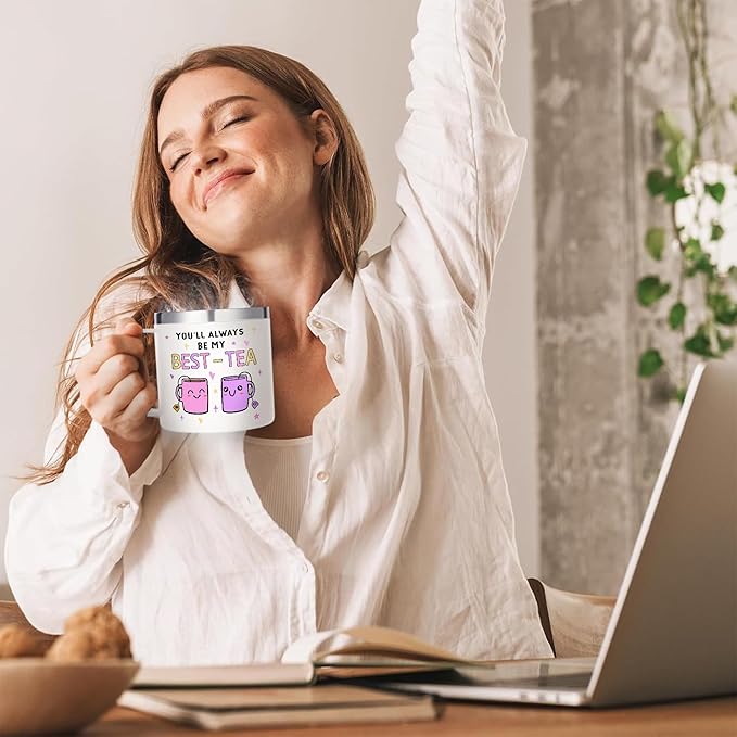 Gossby Bestie Gift for Women - 14oz BEST-TEA Insulated Tumbler Mug - Friend Tumbler Mug for Woman - Christmas, Birthday, Friendship Gift for Best Friend - Bestie Cup with Lid, Straw