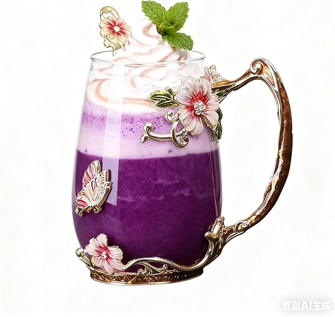 Handicraft Crystal Glass 3D Flower Cups Tea Mug With Tea Spoon Women Coffee, Tea, Juice, Beer, Milk Hot And Cold Drinks Use Gift Package. (Red-Tal)