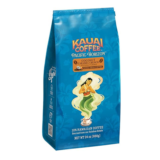 Kauai Coffee Whole Bean Coffee – Smooth, Non-Bitter Medium Roast Pure Arabica – Nutty Caramel and Tropical Coconut – Grown on Hawaii's Largest Coffee Farm – Coconut Caramel Crunch, 1 Pack of 24oz