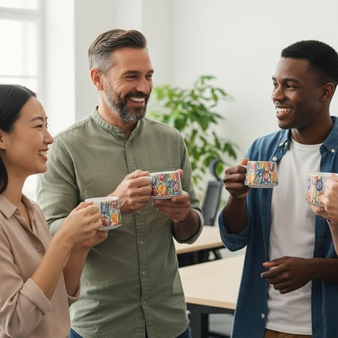 Colorful Tulip Ceramic Coffee Cup and Saucer Set, Floral Printed Tea Cup with Gift Box for Home, Café, Office, Thanksgiving Gift for Women