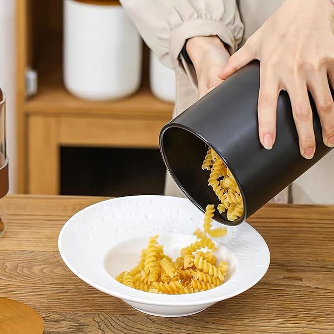 Black Canisters Sets for The Kitchen, Airtight Kitchen Canisters for Countertop, Kitchen Canisters Set of 3 with Top Handle, Modern Ceramic Jar with Wooden Lid for Coffee Flour Cookie Nuts