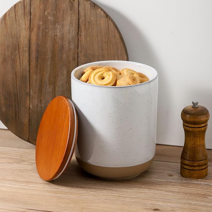 Ceramic Food Storage Jar,Coffee Canister for Countertop with Lids Airtight,Large Flour,Cereal,Spices,Beans,Rice and Candies Containers for Kitchen and Home,Farmhouse Kitchen Decor,80 OZ White