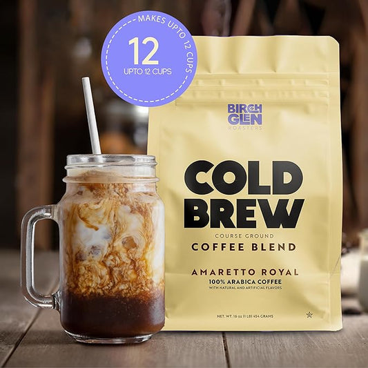 Buzzed High Caffeine Cold Brew Coffee Coarse Grounds - Bold & Strong Coffee - 1 Lb Resealable Bag - Birch Glen Roasters
