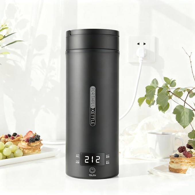 Portable Electric Kettle (110V), Travel Tea Kettle, 316 Stainless Steel Premium Liner, 4-speed Temperature Adjustment with Auto Shut-off and Boil-Off Protection black