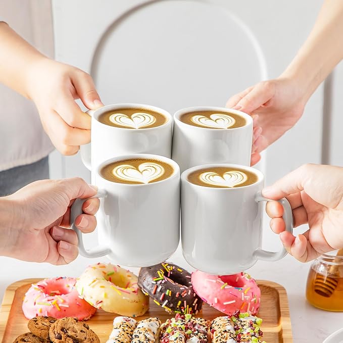 vancasso Porcelain Coffee Mugs Set, 12 oz Ceramic Coffee Cups for Latte Hot Tea Cappuccino Cocoa Milk Cups Set of 6, Dishwasher & Microwave Safe, White