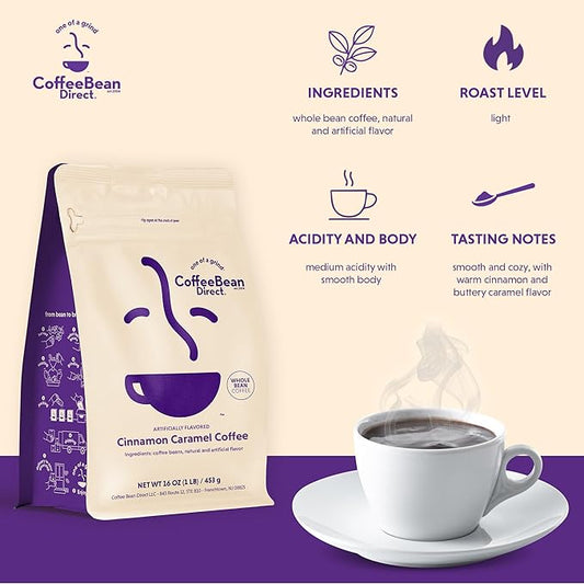 Coffee Bean Direct Cinnamon Caramel Flavored, Whole Bean Coffee, 1 Pound Bag (Pack of 1)