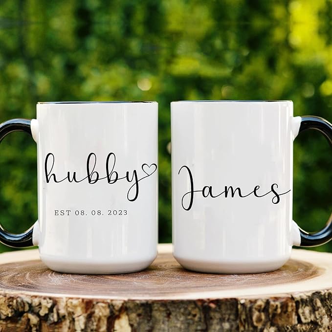 Personalized Mr and Mrs Coffee Mug Set – Custom Wedding Gift for Couple with Names & EST Date, Engagement & Anniversary Cups, Valentine’s Day Present for Wife & Husband