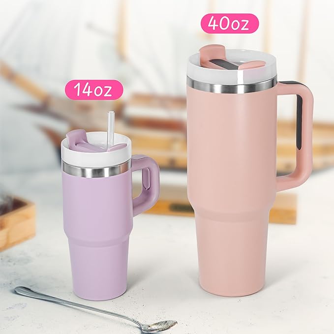 14 Oz Tumbler with Handle Stainless Steel Double Layer Insulated Mug,Reusable Stainless Steel Kids Water Bottle,Gifts for Kids Tumblers(Black)