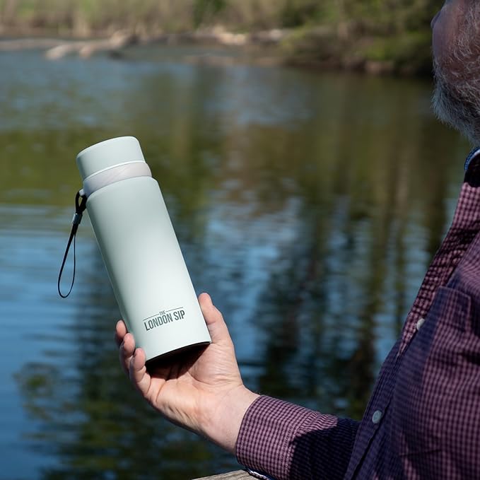 London Sip 25 oz Multi-Purpose Tea Infuser Mug – Fruit Infuser Water Bottle for Hot and Cold – Double Wall Stainless Steel Insulated, Pearl White