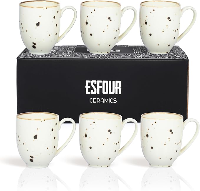 Coffee Mugs Set Of 6, 14 Oz Large Handle Heavy Duty Cups - Microwave Dishwasher Safe - Latte, Cappuccino, Tea, Cocoa, Mocha - Men, Women, Home Office Daily Use, Classic Assorted Colors