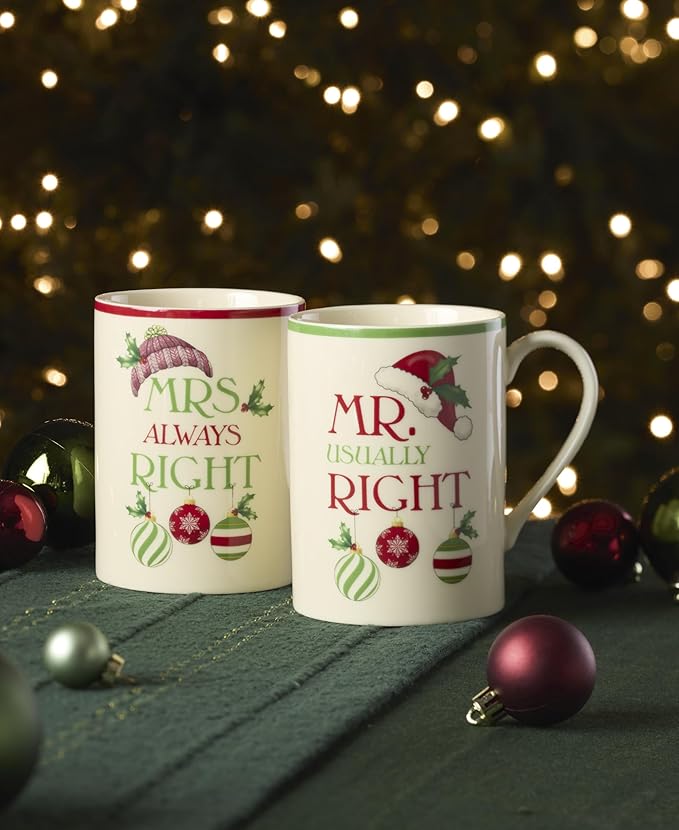 Lenox 898265 Mr. & Mrs. 2-Piece Set of Festive Mugs, Service For 2, Christmas, Drinkware Set, Holiday Glasses