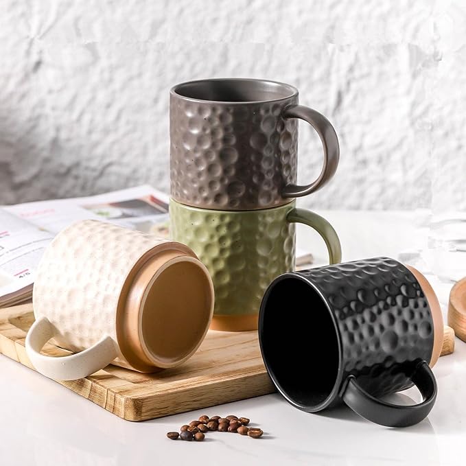 Nihow 16OZ Stackable Coffee Mug Set, Large Ceramic Coffee Mug Set of 4,Coffee Cup Set for Cappuccino/Latte/Cocoa,Dishwasher & Microwave Safe,Mixing Color