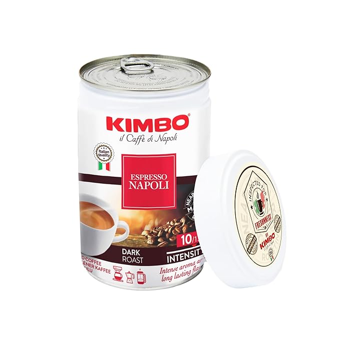 Kimbo Espresso Napoletano - Ground Coffee - Blended and Roasted in Italy - Dark Roast with a Well Balanced and Persistent Napoli Taste - 8.8 oz Can