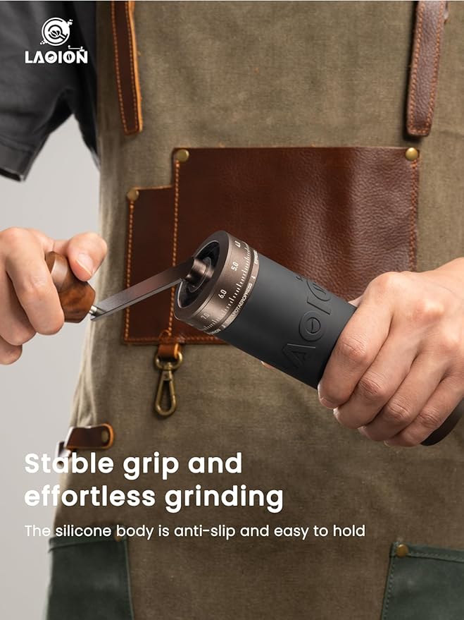 L6 Manual Coffee Grinder with Straight Handle, Hand Coffee Grinder for Espresso, Moka, Drip, French Press with External Adjustment Ring, Precision-Consistent Stainless Steel Conical Burr