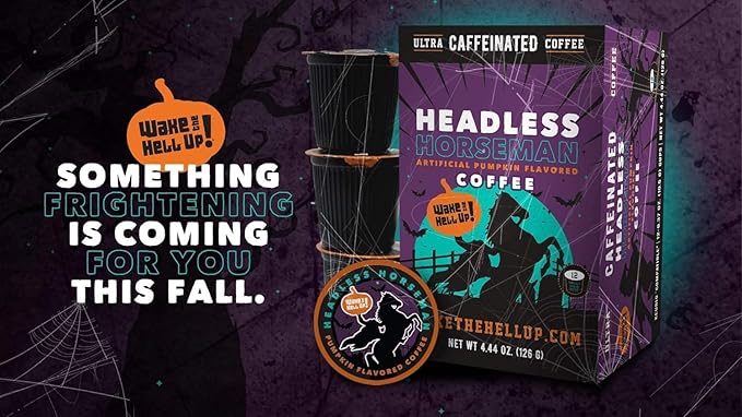 Wake The Hell Up! 12oz Ultra-Caffeinated Pumpkin Spice Ground Coffee, Low Acid, Medium-Dark Roast
