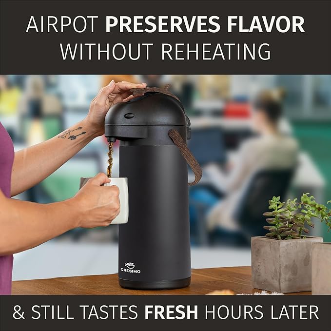 Thermal Coffee Carafe 101Oz w/Wood Trim, Keeps Coffee Hot for 12Hrs & Cold for 36Hrs-Premium Stainless Steel Carafe for Hot Liquids, Easy One-Handed Dispensing for Office, Home, Party, Durable Airpot