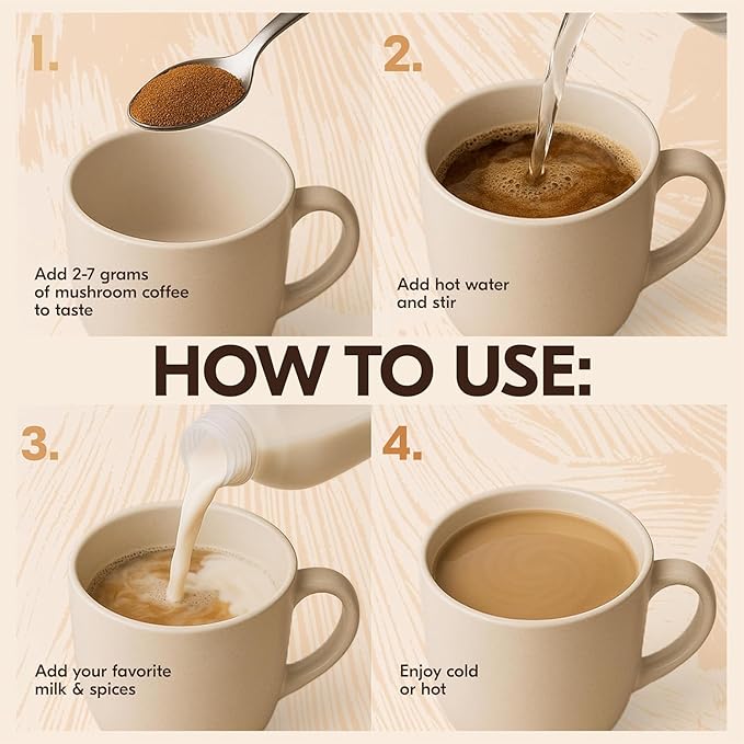 Mushroom Coffee – 10 in 1 Instant Coffee Organic Arabica - Cafe de Hongos w/Lion’s Mane, Turkey Tail, Chaga – Focus, Gut Health, Weight & Immune Support – Low Caffeine, Sugar-Free, Gluten Free 90g