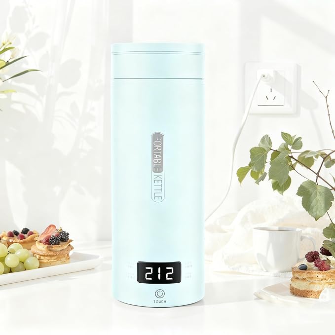 Travel Kettle,Portable Electric Kettle with Temperature Control, Brews Two Cups of Coffee, 316 Stainless Steel Inner Tank, Elegant Blue