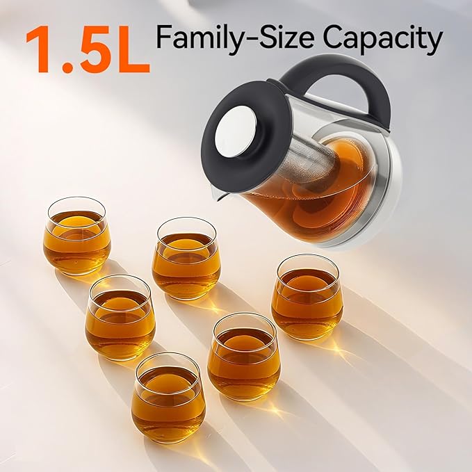 Electric Kettle With Infuser, 1.5L Electric Tea Kettle With Temperature Control, Glass Kettle & Hot Water Boiler,1200W Fast heating for Pour Over Coffee, Brew Tea, Easy to Clean G888B
