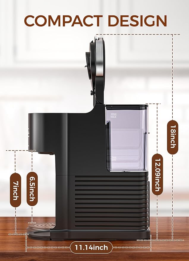 COWSAR Commercial Single Serve Coffee Maker, K Cup Coffee Brewer for Capsule and Ground Coffee, Capsule Coffee Machine with 40 Oz Water Tank, Instant-Heat, 5 Brew Sizes Up To 14 Oz, Black