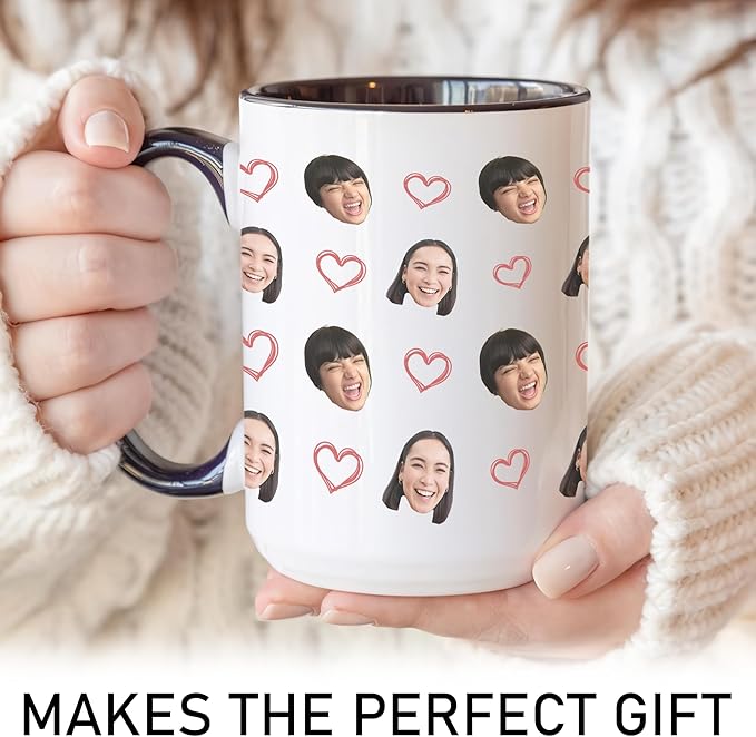 Personalized Photo Best Friend Mug - Custom Face Mug Gift For Women - Birthday Going Away Wedding Gift - Add Faces Hearts Background - Funny Unique Coffee Cup