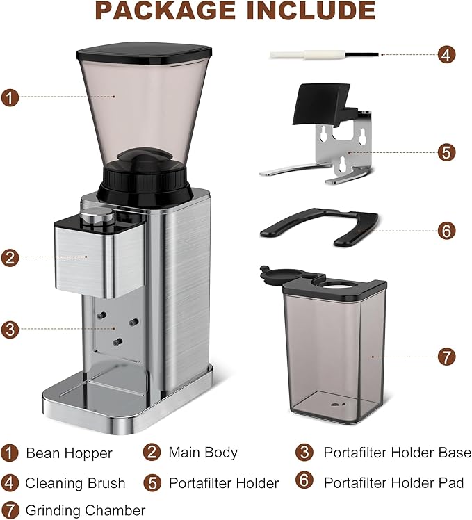 Conical Burr Coffee Grinder Electric, Espresso Coffee Bean Grinder for Home Use Adjustable 48 Grind Settings, 35s Precision Timer, Stainless Steel, Anti-Static for Pour Over/Drip/French Press
