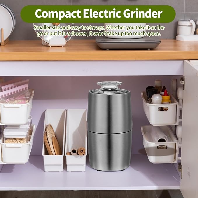 Spice Grinder, Coffee Grinder, 200 w Electric Herb Grinder,Configuration Stainless Steel Body and Blade,with Cleaning Brush