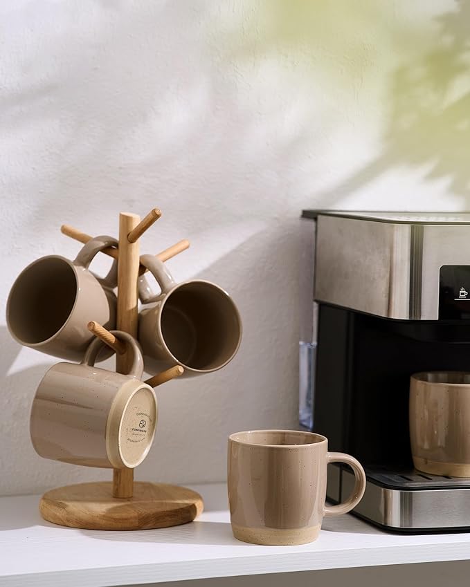 famiware Coffee Mugs for 6, 12 oz Mug Set, Dringking Cup with Handle for Coffee, Tea, Cocoa, Milk, Milkyway serise, White+Cinnamon Brown