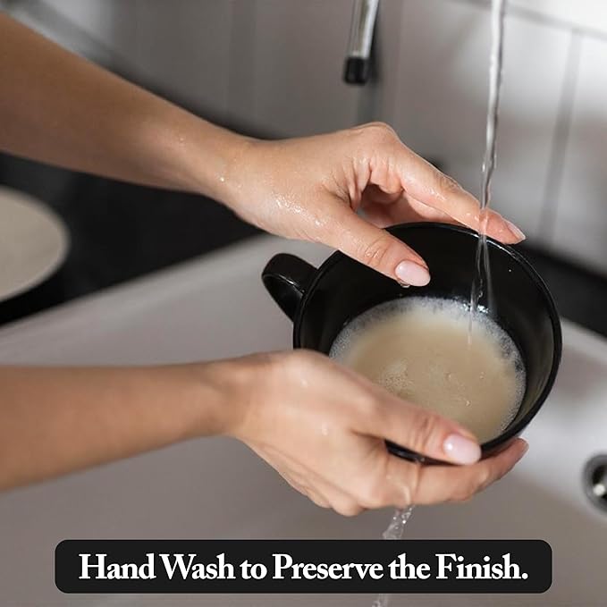 Coffee Mug, 16 oz - Modern Black Ceramic Coffee Cup w/Thick Walls for Better Heat Retention (Pack of 2)