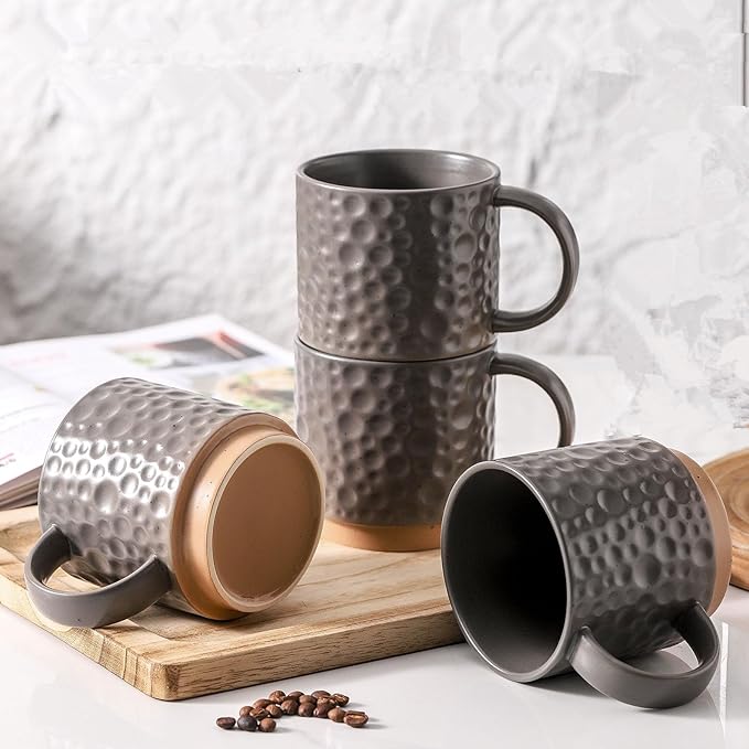 Nihow 16OZ Stackable Coffee Mug Set, Large Ceramic Coffee Mug Set of 4,Coffee Cup Set for Cappuccino/Latte/Cocoa,Dishwasher & Microwave Safe,Matte Gray