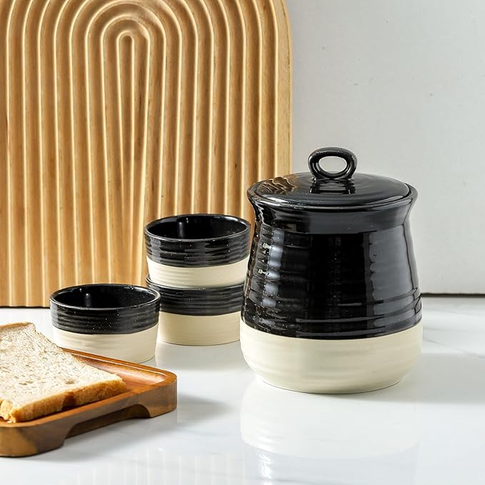 Ceramic Food Storage Jar,Coffee Canister for Countertop with Lids Airtight,Large Flour,Spices,Beans,Rice and Candies Containers for Kitchen and Home,Farmhouse Kitchen Decor,35 OZ Black