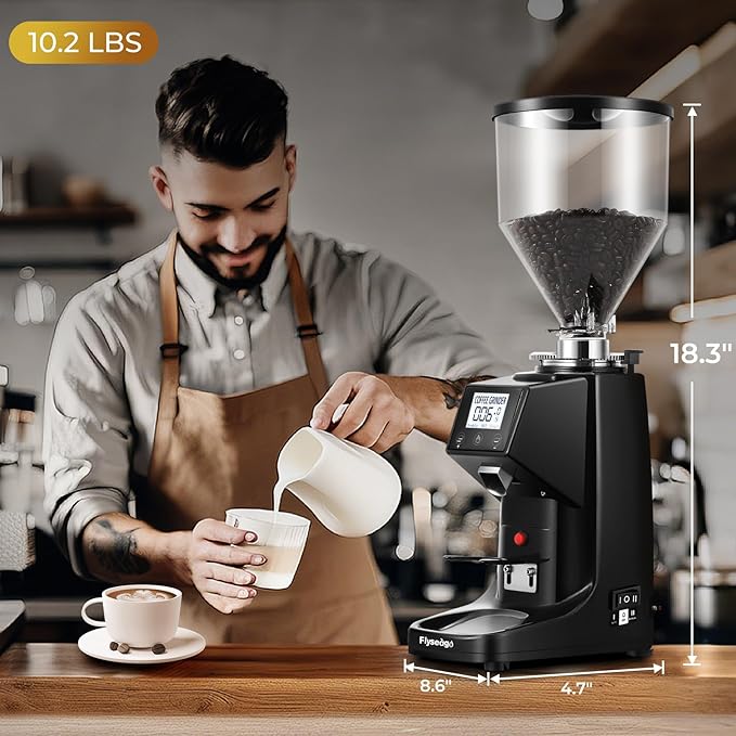 Commercial Coffee Grinder Electric - 64mm SS Flat Burr, Digital Touch Screen, 19 Adjustable Settings, 35oz Large Hopper, Black