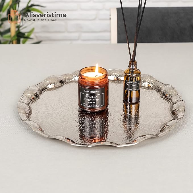 Alisveristime Crystal Embellished Turkish Coffee Set – 27 Pieces – Decorative Zamac Espresso Cups, Saucers and Sugar Bowl with Tray – Available in Three Color Variations (Silver)