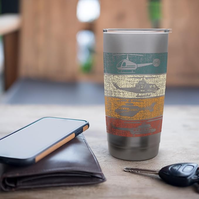 Retro Helicopter Pilot Vintage Aviation Stainless Steel Insulated Tumbler