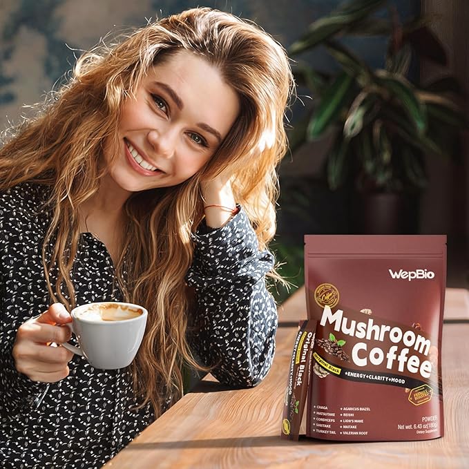 Mushroom Coffee Original Black 11 in 1 Adaptogenic Mushrooms Blend with Ashwagandha KSM-66,Lions Mane,Reishi,Turkey Tail Instant Mushroom Coffee for Boost Energy, Focus 30 Servings