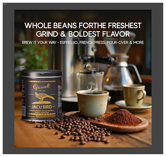 Granell Cafes 1940 Jacu Bird Coffee - Rare Brazilian Whole Bean - Medium Roast - Exotic Low Acid Gourmet