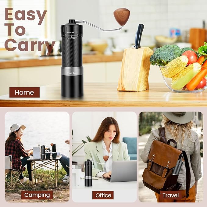 MB2 Manual Coffee Grinder with Carrying Case, External Adjustment, 35g Large Capacity Stainless Steel Burr Grinder, Magnetic Catch Cup, Good for Travel, Camping & Storage components, All-Round Grinder